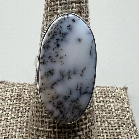 New Dendritic Dendrite Opal Crystal Stone Silver Overlay Ring Size 7.5 - Picture 2 of 7